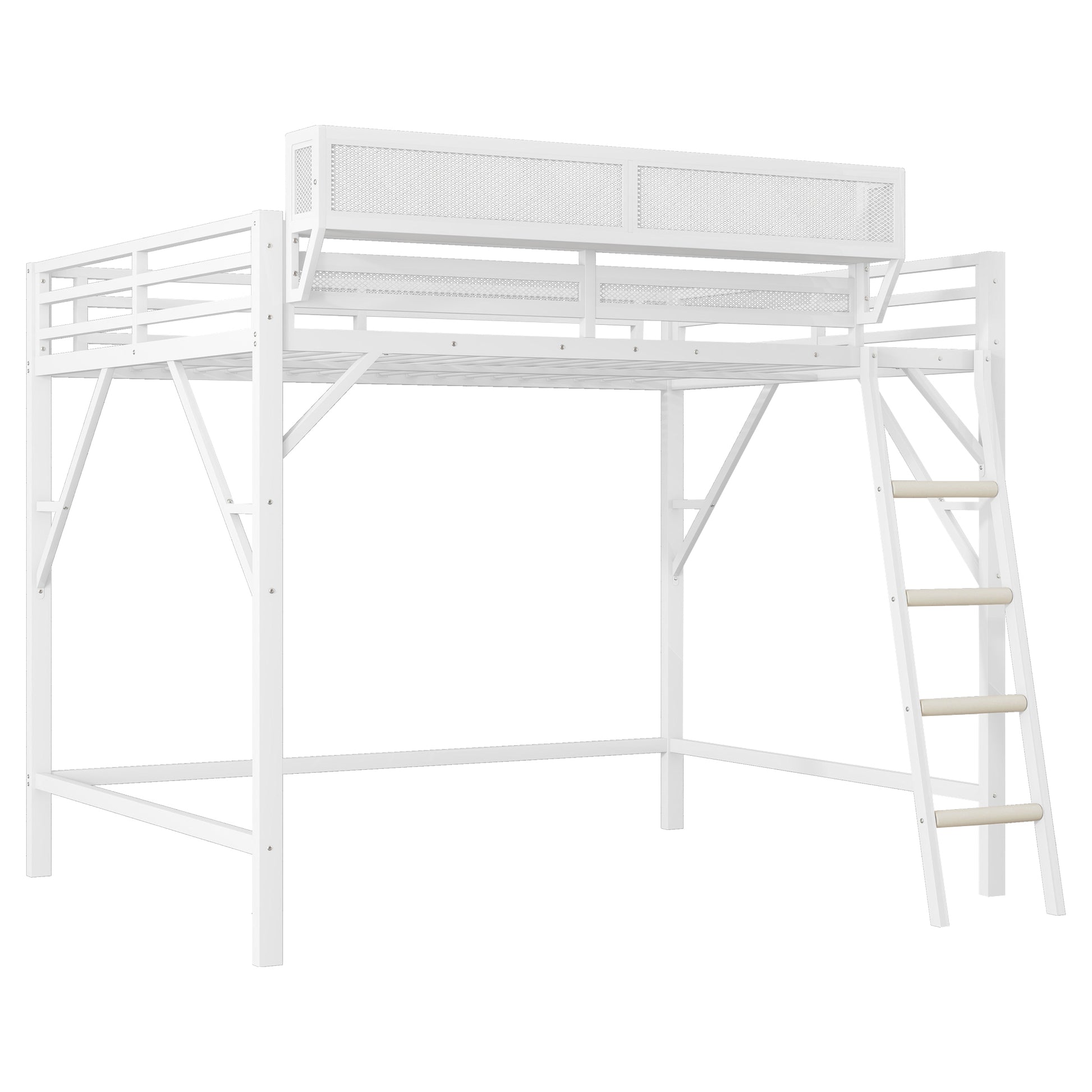 Queen Size Loft Bed with Ladder, Metal Queen Loft Bed with Storage Shelves, High Loft Bed for Kids Teens, White(Expect Arrival Date 2025/12/3 Old SKU W2580P351278) image 9