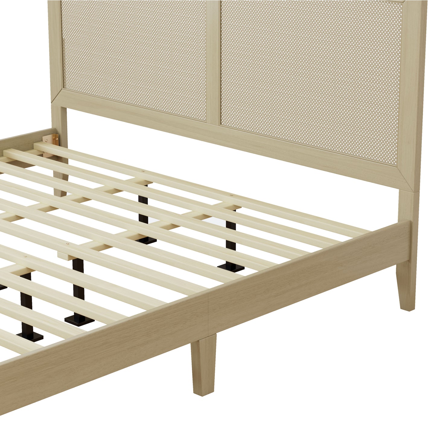 Solid Wood Platform King Bed With Rattan image 4