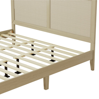 Solid Wood Platform King Bed With Rattan image 4