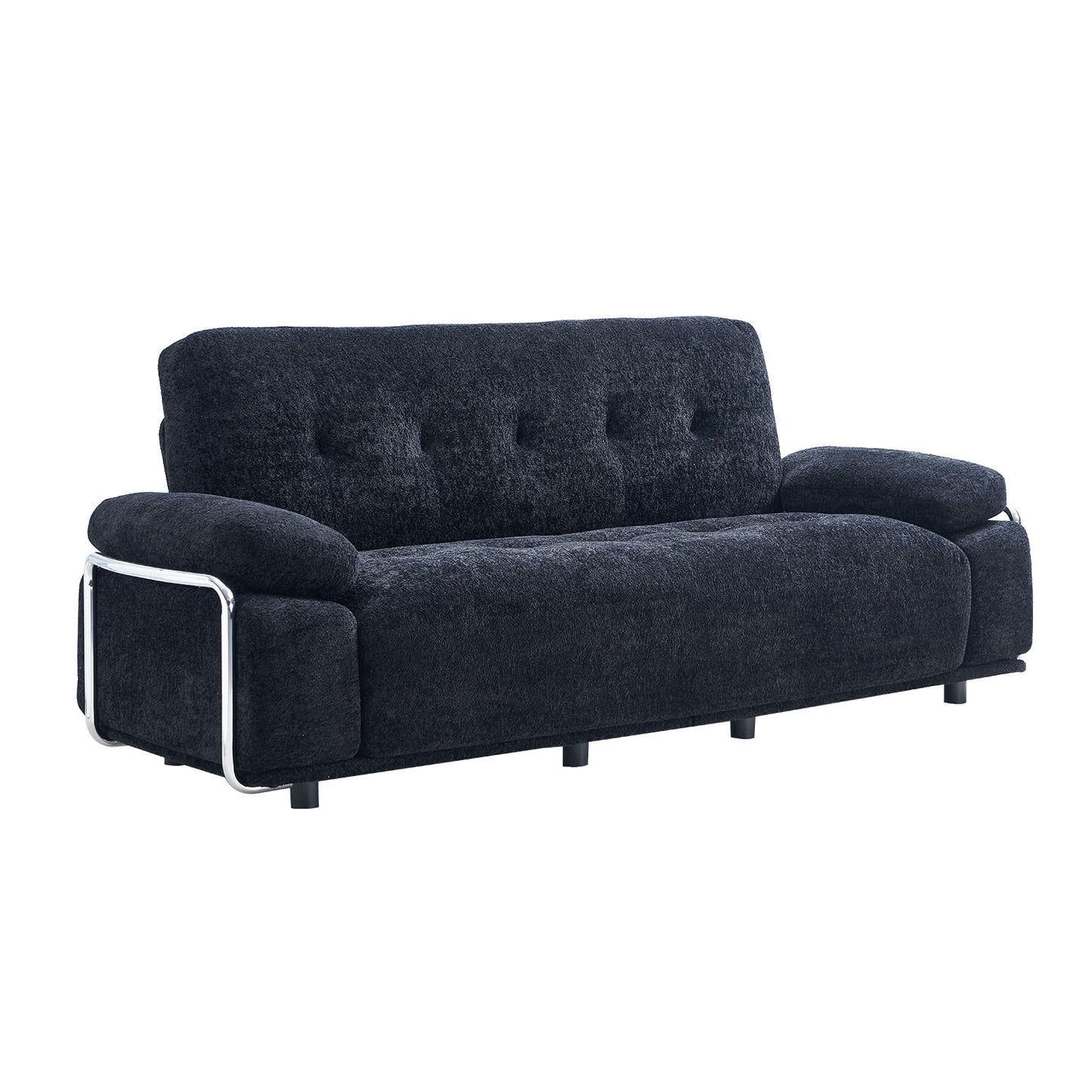 88.98'' Width Modern Sofa with Compression Seat Cushions and Back Cushions,Steel Arm Frame,Chenille Fabric,Black Color image 4