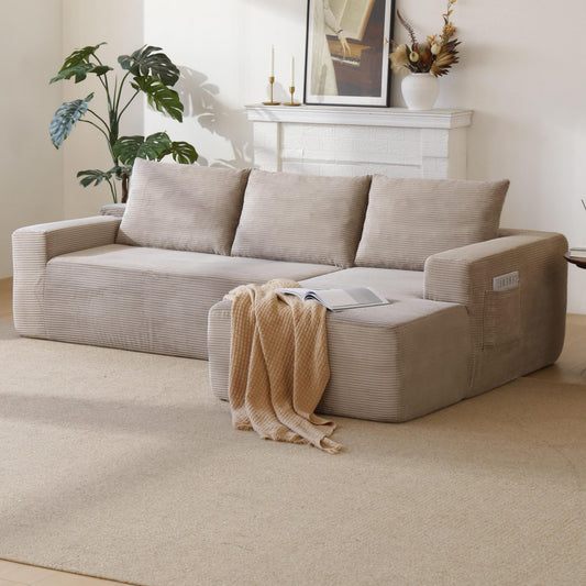 Cloud sectional couch camel corduroy L-shape chaise living room