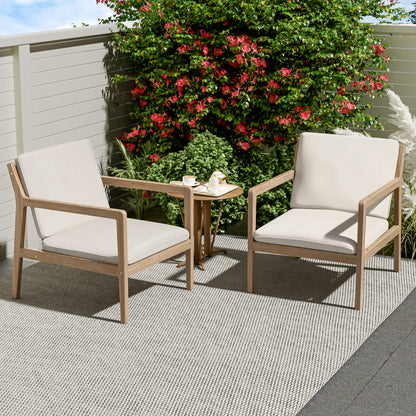 Outdoor Acacia Wood Armchair, Set of 2, Patio Club Chair with Cushions, Light Teak image 2