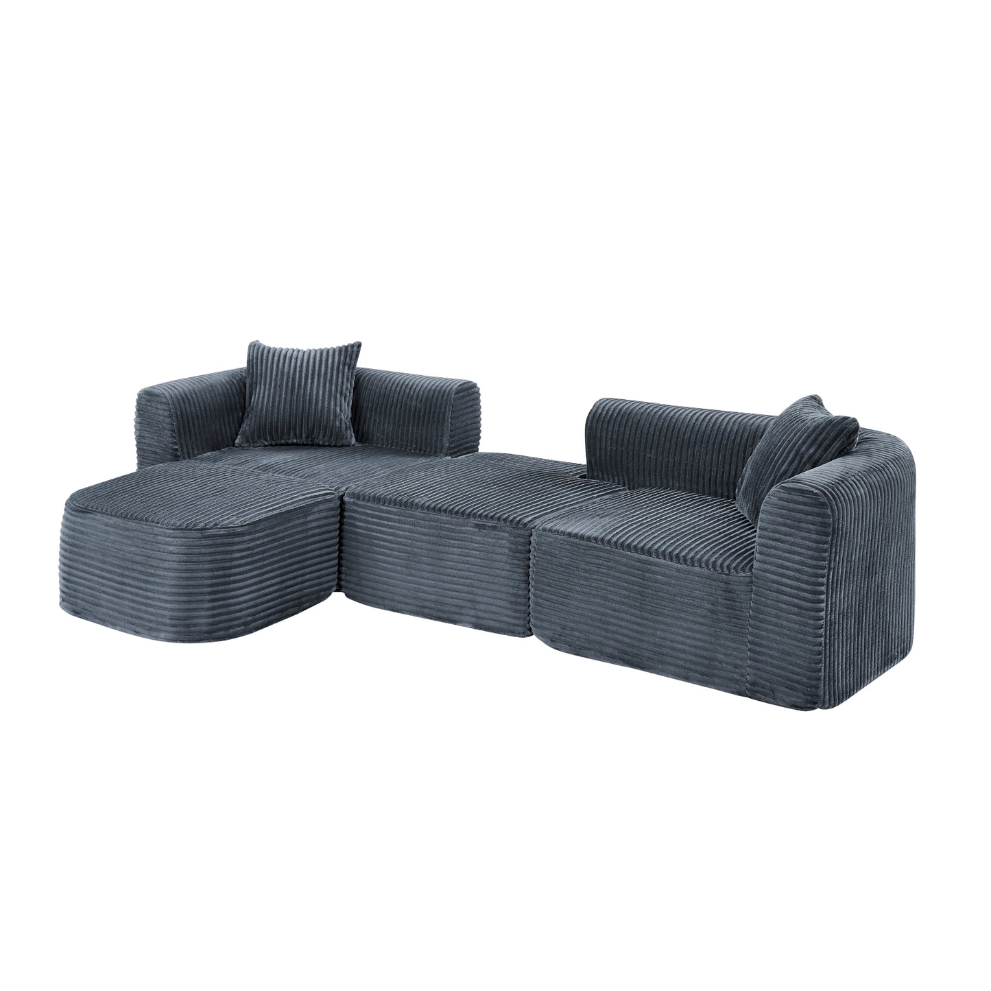 114" Cloud Sectional Couch with L-Shape Chaise, Modular Sofa with Movable Ottoman, Upholstered Couches for Living Room Bedroom, No Assembly Required, Grey image 12