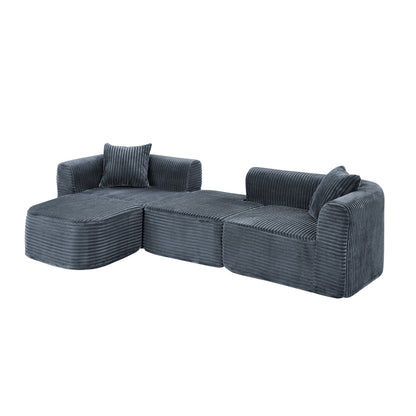 114" Cloud Sectional Couch with L-Shape Chaise, Modular Sofa with Movable Ottoman, Upholstered Couches for Living Room Bedroom, No Assembly Required, Grey image 12