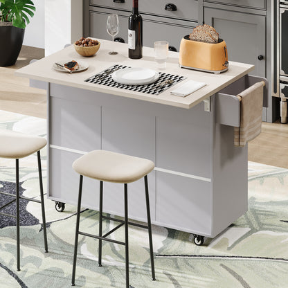 K&K Kitchen Island with Trash Can Storage Cabinet, Kitchen Cart with Drop Leaf, Spice Rack, Towel Rack and Drawer, Rolling Kitchen Island on Wheels with Adjustable Shelf, Grey image 9