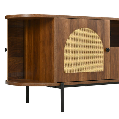 U-Can American Style TV Stand with Rattan Arched Doors, Drawers, Hidden Storage, Steel Legs, Rounded Corners image 10
