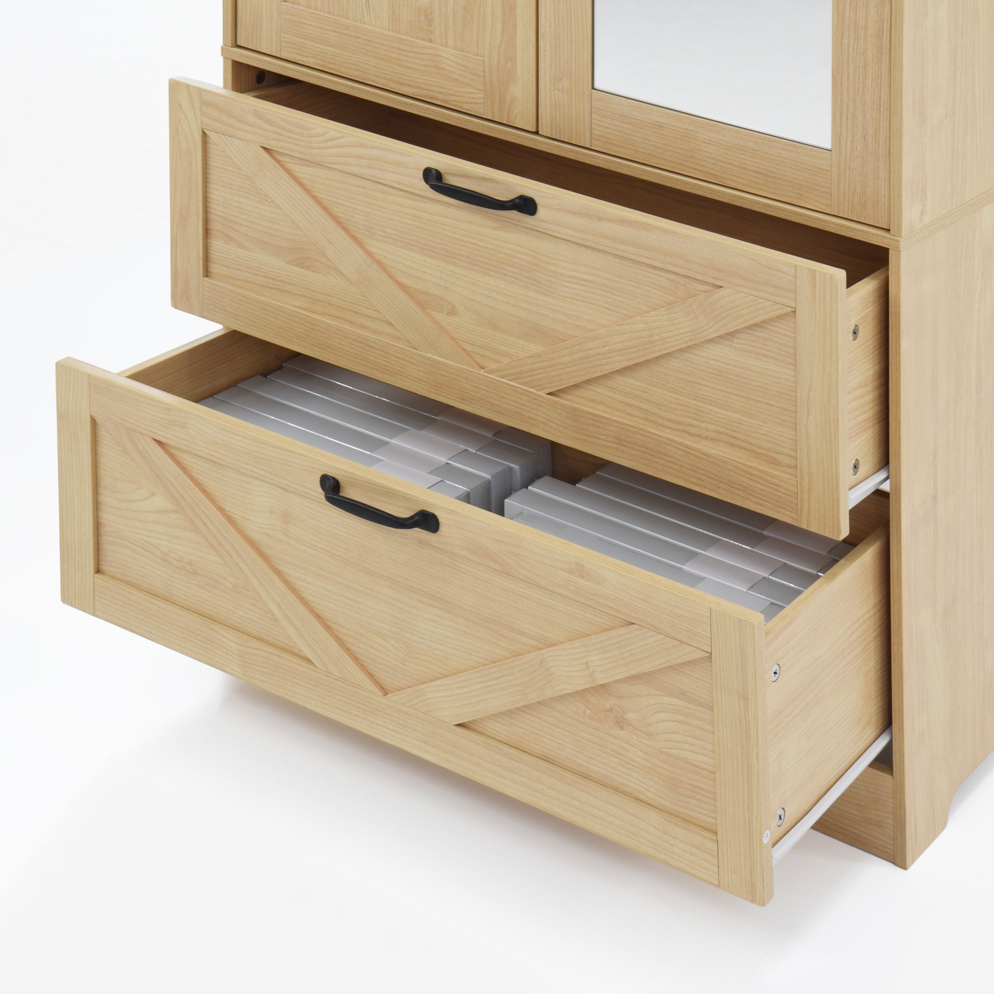 2 Door Wood Wardrobe for Bedroom with Hanging Clothing Rod inside the Cabinet and 2 Drawers for Storage Organization, Built-in induction light Multifunctional Closet with Mirror, Natural image 11