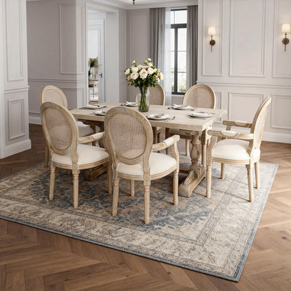 French Vintage Upholstered Fabric Dining Armchair, Set of 2, Beige image 4