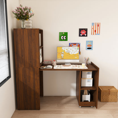 Stretchable desk, office desk with storage shelves and mobile wheels, foldable desk suitable for small apartments and offices,walnut image 4