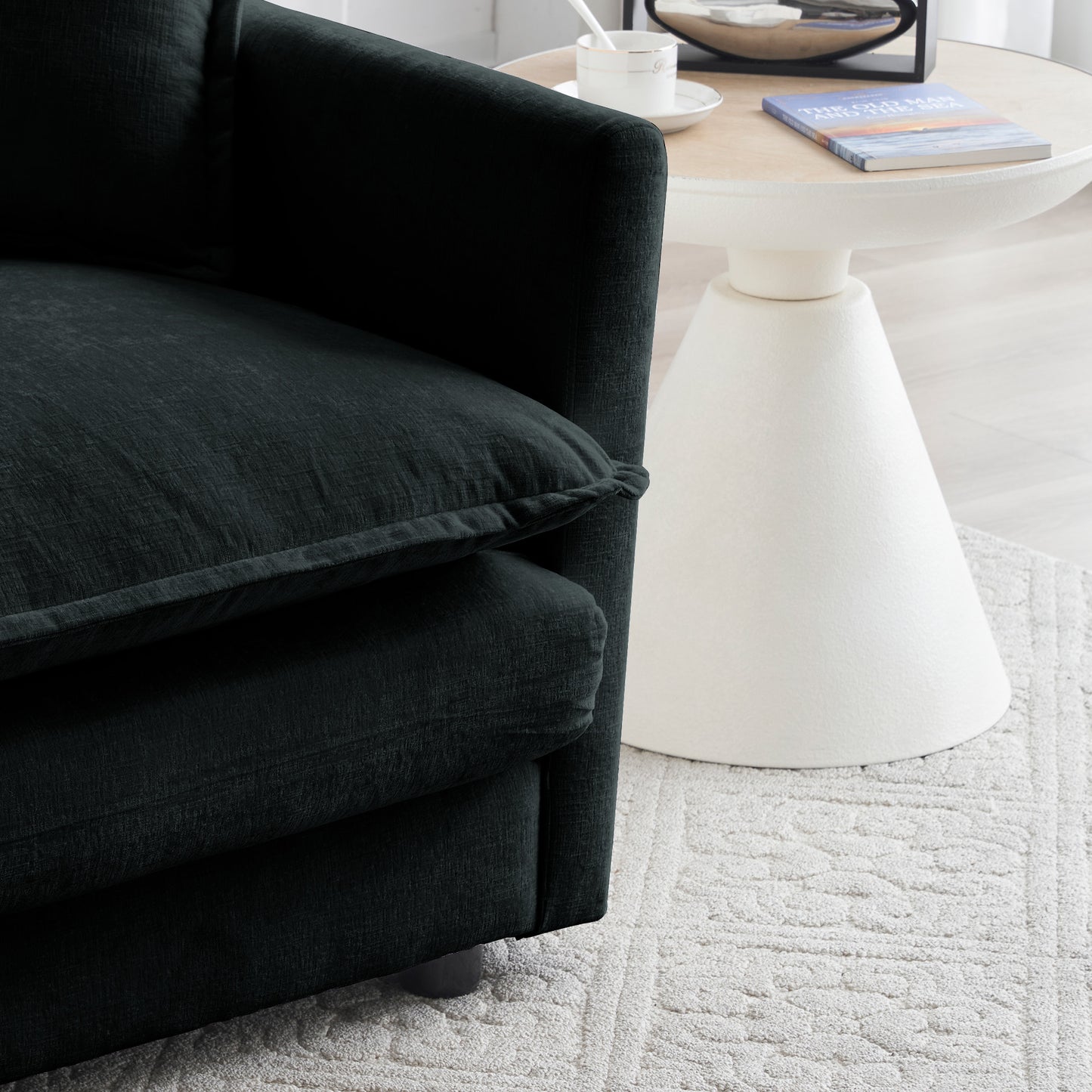 Chenille Fabric Ottomans Footrest to Combine with 2 Seater Sofa, 3 Seater Sofa and 4 Seater Sofa, Black Chenille image 4