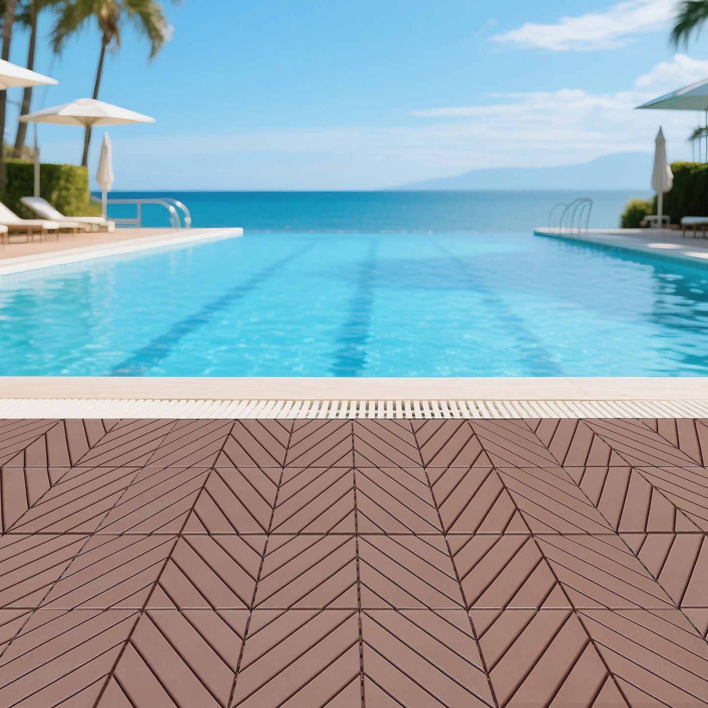 Plastic interlocking decking tiles, 44 packs of terrace decking tiles, 12 inches x 12 inches waterproof for all-weather use, backyard pool decking tiles, Brown image 8