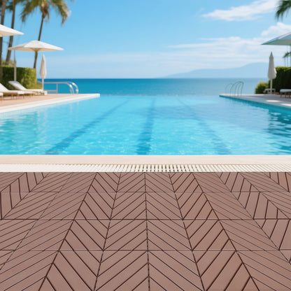 Plastic interlocking decking tiles, 44 packs of terrace decking tiles, 12 inches x 12 inches waterproof for all-weather use, backyard pool decking tiles, Brown image 8