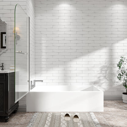 31"-32" W x 55" H Brushed Nickel Flexible 180° Pivot Shower Door Reversible Installation Frameless Bathtub Screen,1/4"(6MM) Tempered Glass With Nano Easy Cleaning And Stick Explosion-proof Membrance image 5