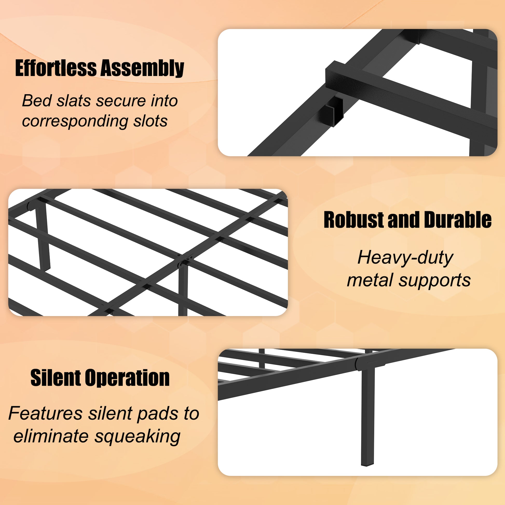 Queen Size Bed Frame, Headboard and Footboard,Structurally Stable, Under Bed Storage,No Box Spring Needed,Black image 7