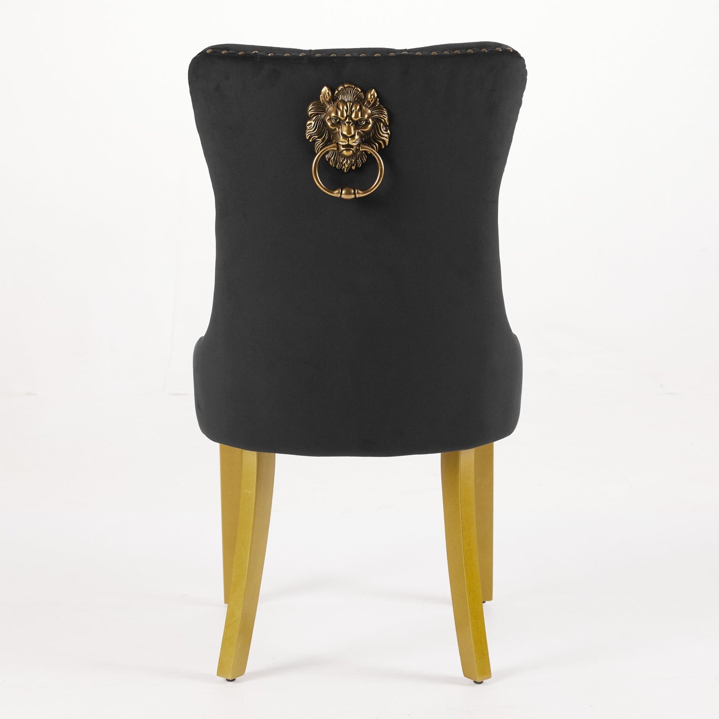 Mid-Century Modern Chairs with Lion Head Pull Ring,High-end Tufted Solid Wood Contemporary Velvet Upholstered Dining Chair with Golden Wooden Legs Nailhead Trim 2-Pcs Set,Black,SW1201BK image 7