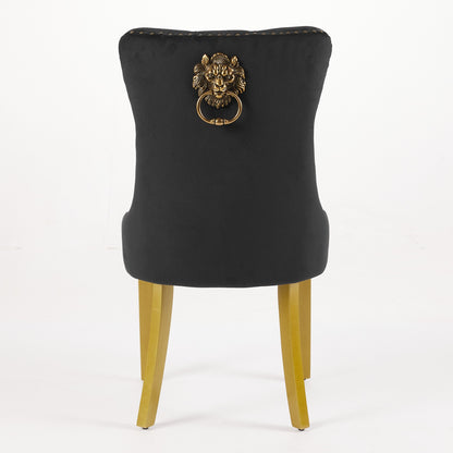 Mid-Century Modern Chairs with Lion Head Pull Ring,High-end Tufted Solid Wood Contemporary Velvet Upholstered Dining Chair with Golden Wooden Legs Nailhead Trim 2-Pcs Set,Black,SW1201BK image 7