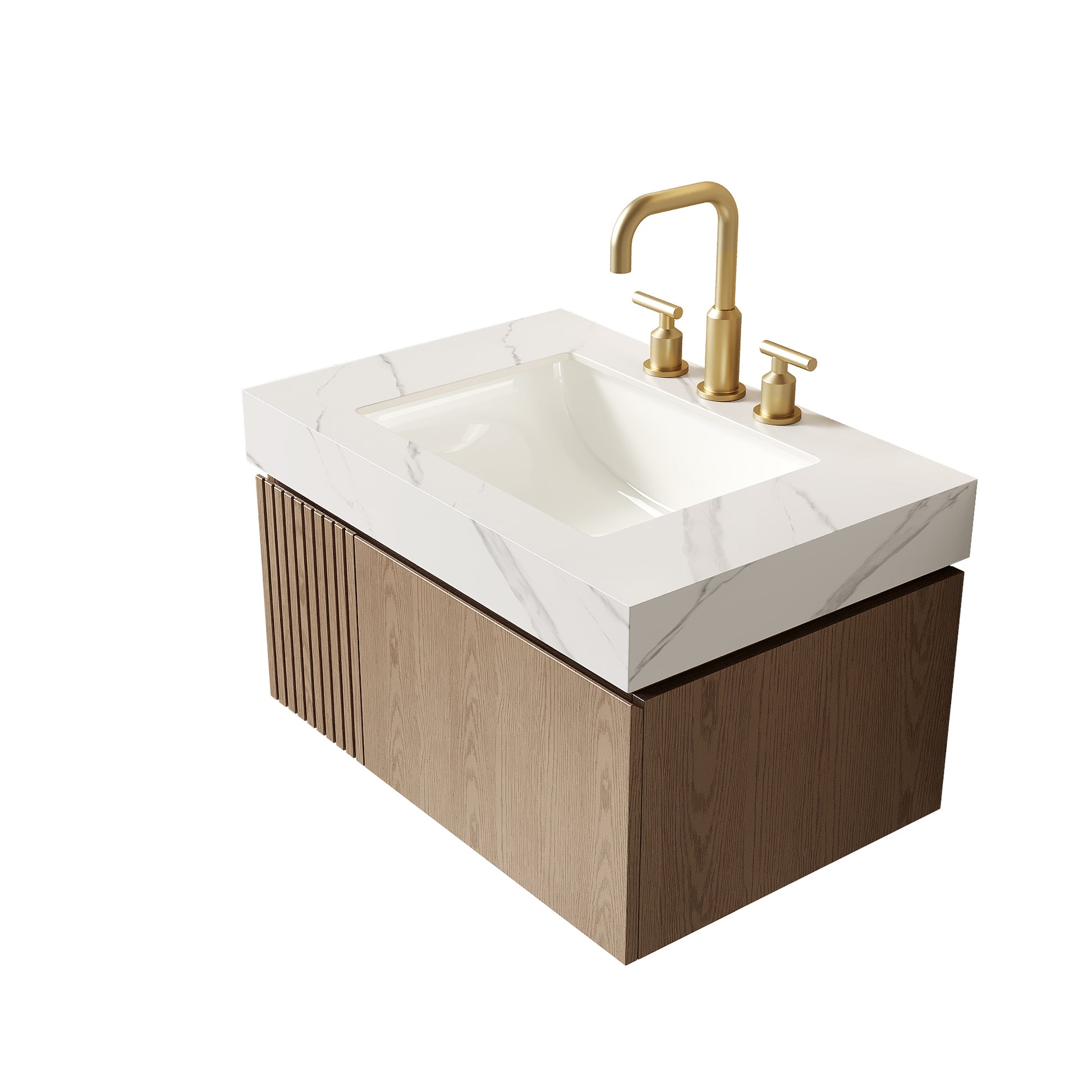 30" MURI Carrara White Sintered Stone Countertop and Undermount Ceramic Basin with Three Standard Pre-drilled Faucet Holes, NO Cabinet, NO Faucet and Sink Cover image 4