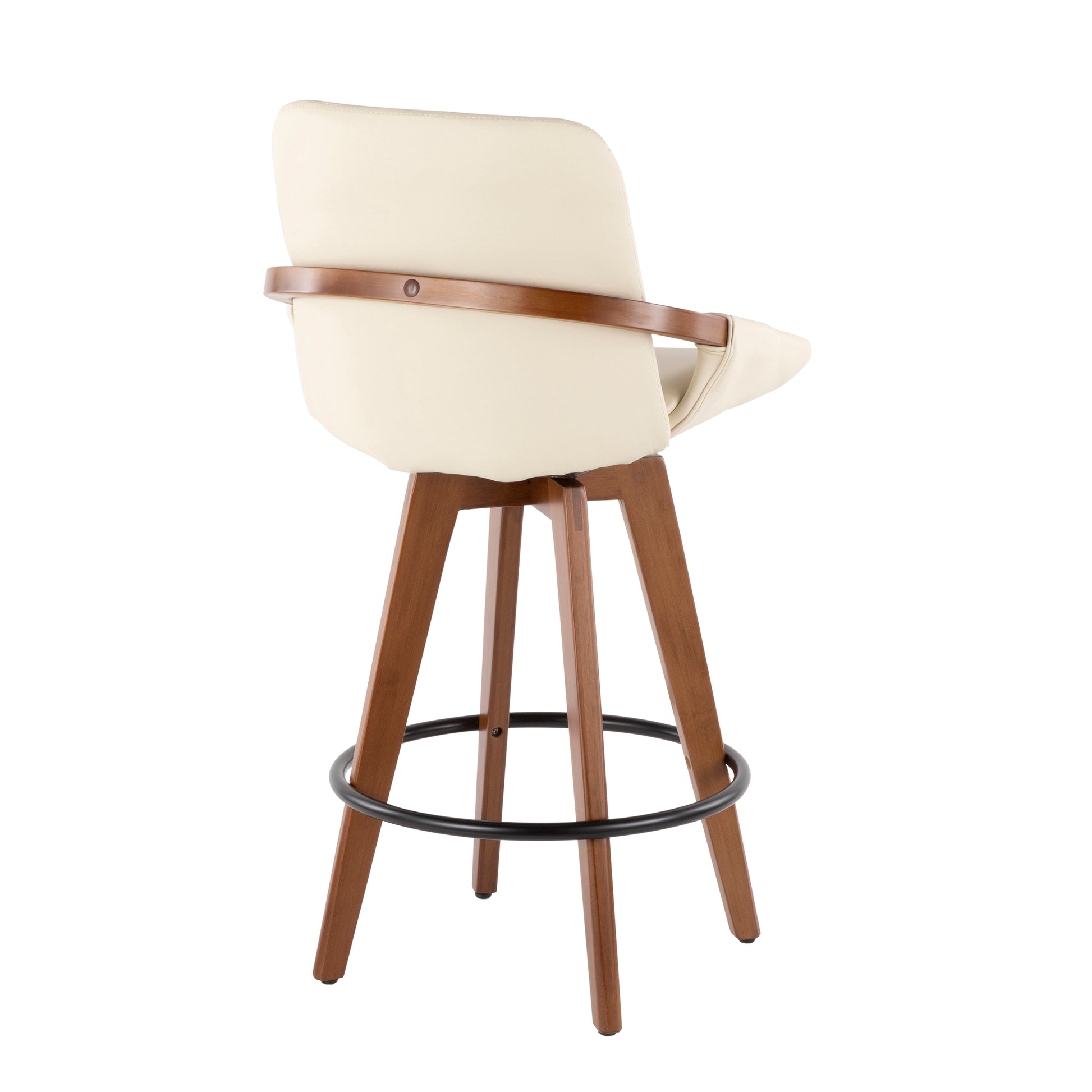 Mid-Century Counter Stool in Walnut and Cream Faux Leather image 3
