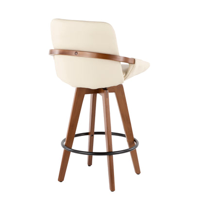 Mid-Century Counter Stool in Walnut and Cream Faux Leather image 3