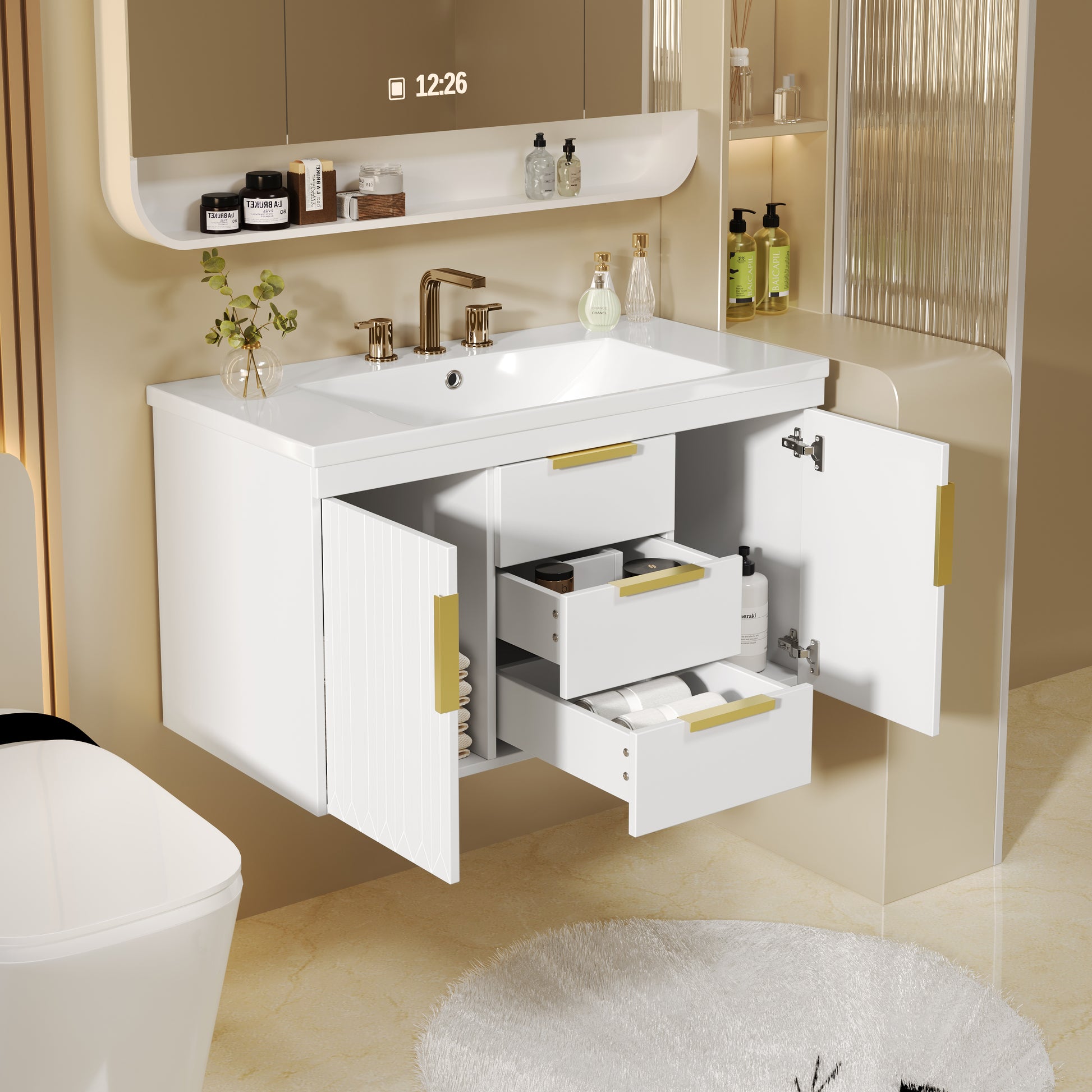 36'' Wall Mounted Bathroom Vanity, Floating Bathroom Storage Cabinet with 2 Drawers, Solid Wood Bathroom Cabinet (Same as N710S236003K) image 3