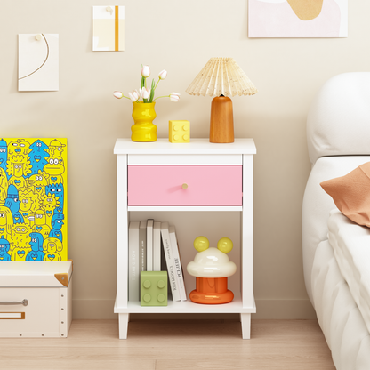 26.77''H Wooden Nightstand with One Drawer One Shelf for Kids, Adults, Pink+Golden handle image 11