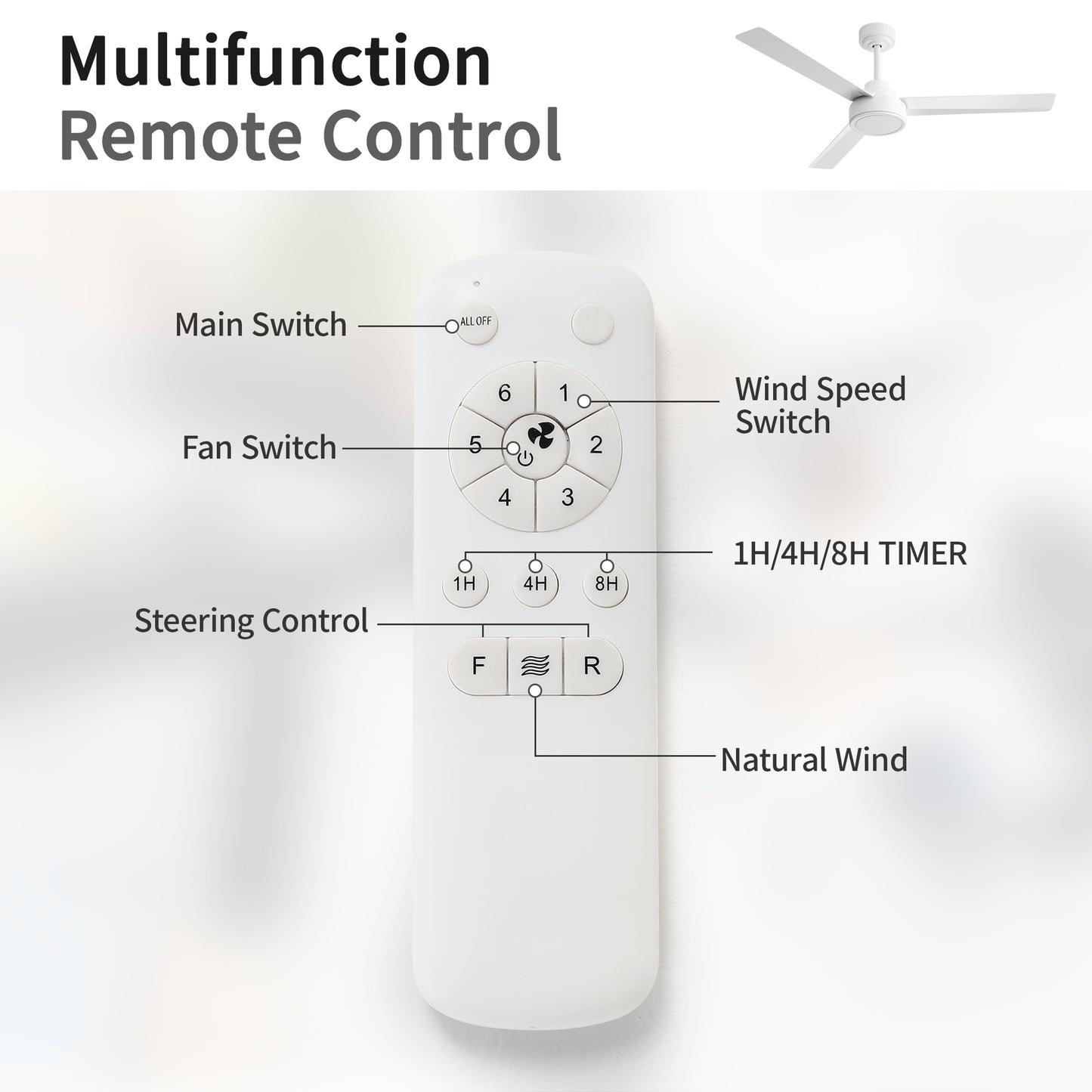 (Same as W882P164177) 52" Ceiling Fan Without Light, 3 ABS Blades with Remote Control 6-speed Reversible DC Motor White for Living Room, Bedroom, Kitchen image 7