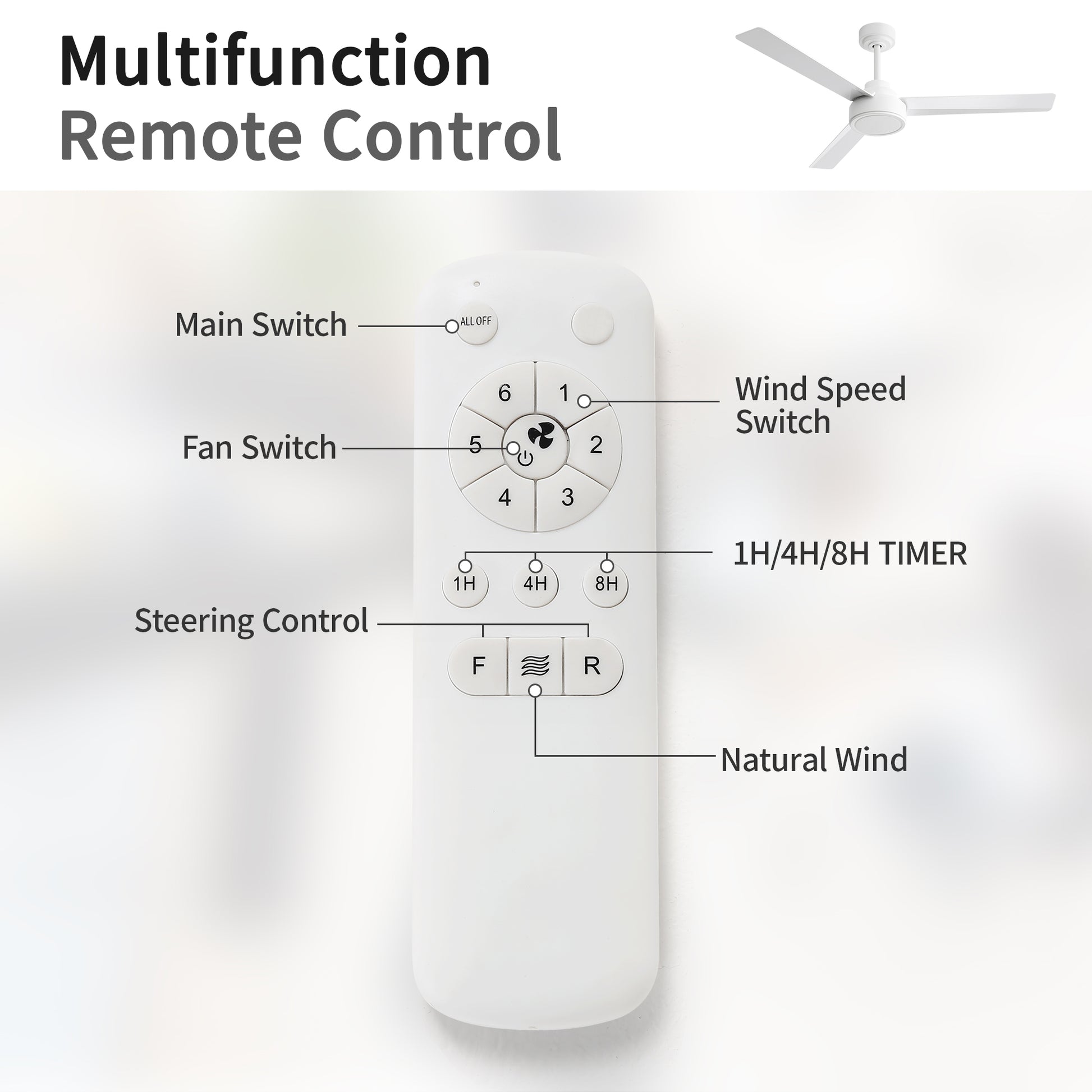 (Same as W882P164177) 52" Ceiling Fan Without Light, 3 ABS Blades with Remote Control 6-speed Reversible DC Motor White for Living Room, Bedroom, Kitchen image 7