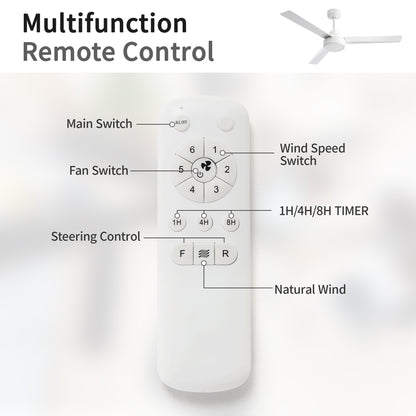 (Same as W882P164177) 52" Ceiling Fan Without Light, 3 ABS Blades with Remote Control 6-speed Reversible DC Motor White for Living Room, Bedroom, Kitchen image 7