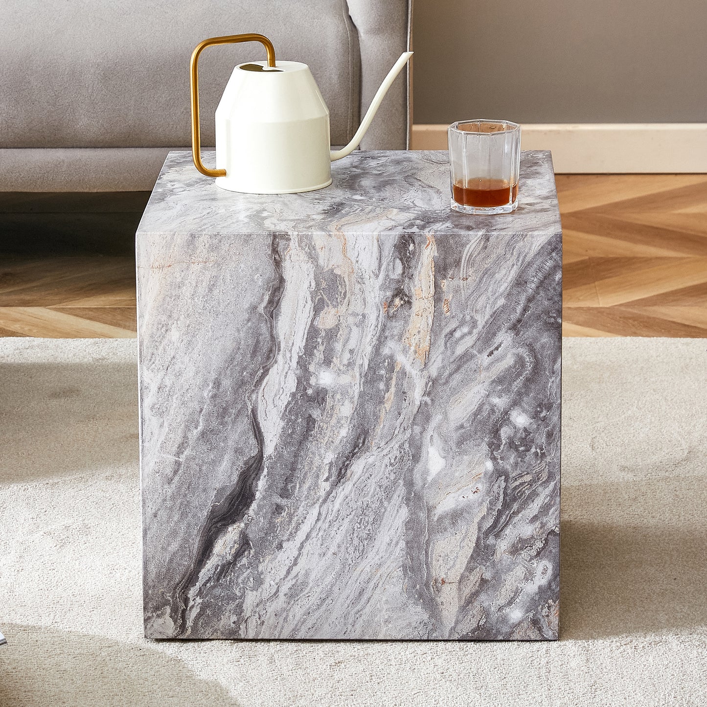 Elevate your living space with this modern MDF coffee table, which showcases gray textured patterns. It is characterized by stylish design. image 3