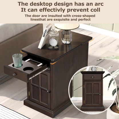 U-Can Classic Vintage Livingroom End Table Side Table with USB Ports and One Multifunctional Drawer with cup holders, Antique Espresso (Old SKU: WF296294AAP) image 4