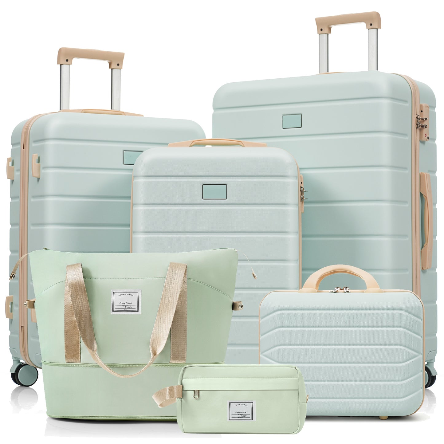 Travelpro Max 6-Piece Hardside Luggage Set with TSA Lock, 14/20/24/28 Inch Spinner Suitcase Set with Expandable Travel Duffel Bag & Waterproof Toiletry Kit, Adjustable Handle (grey green) image 1