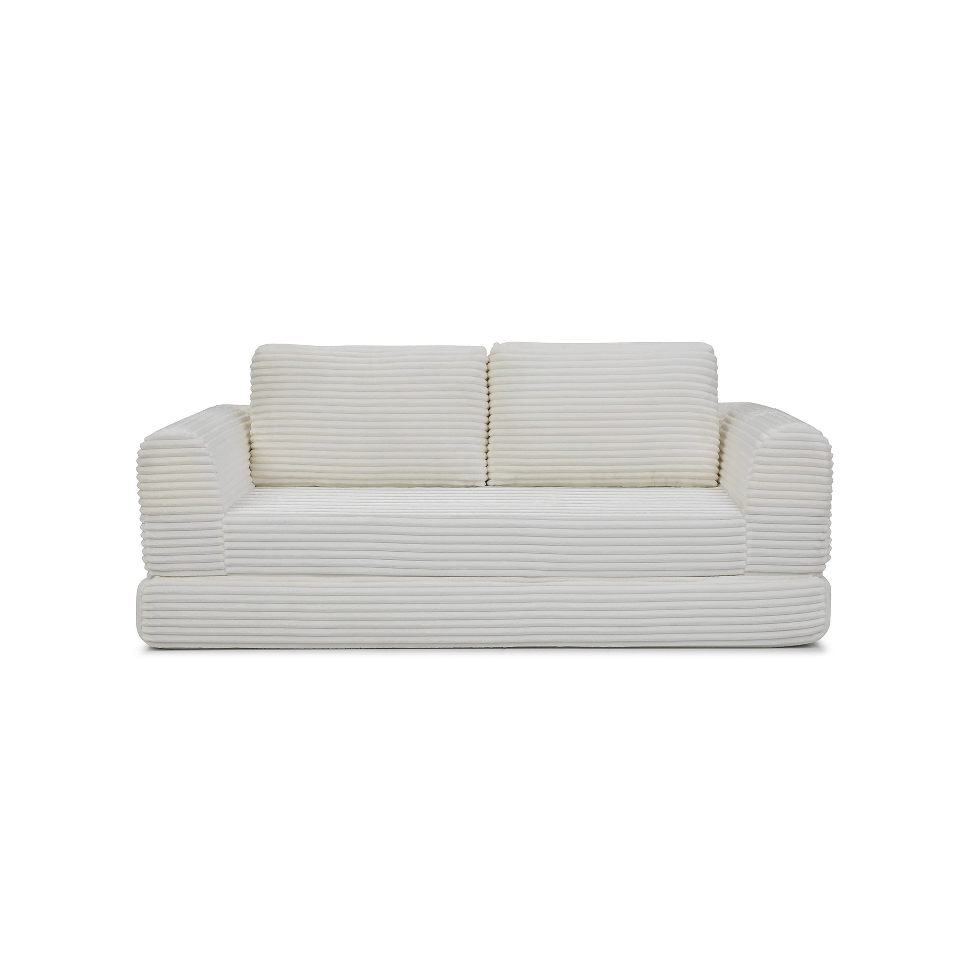 2-in-1 Folding Convertible Sofa Bed, Modern Corduroy Sleeper Couch with 2*pillows, Futon Modular Upholstered Boneless Sofa with Pull-Out Bed,Folding Floor Modular Couch for Living Room Beige image 7