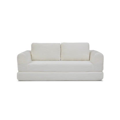 2-in-1 Folding Convertible Sofa Bed, Modern Corduroy Sleeper Couch with 2*pillows, Futon Modular Upholstered Boneless Sofa with Pull-Out Bed,Folding Floor Modular Couch for Living Room Beige image 7