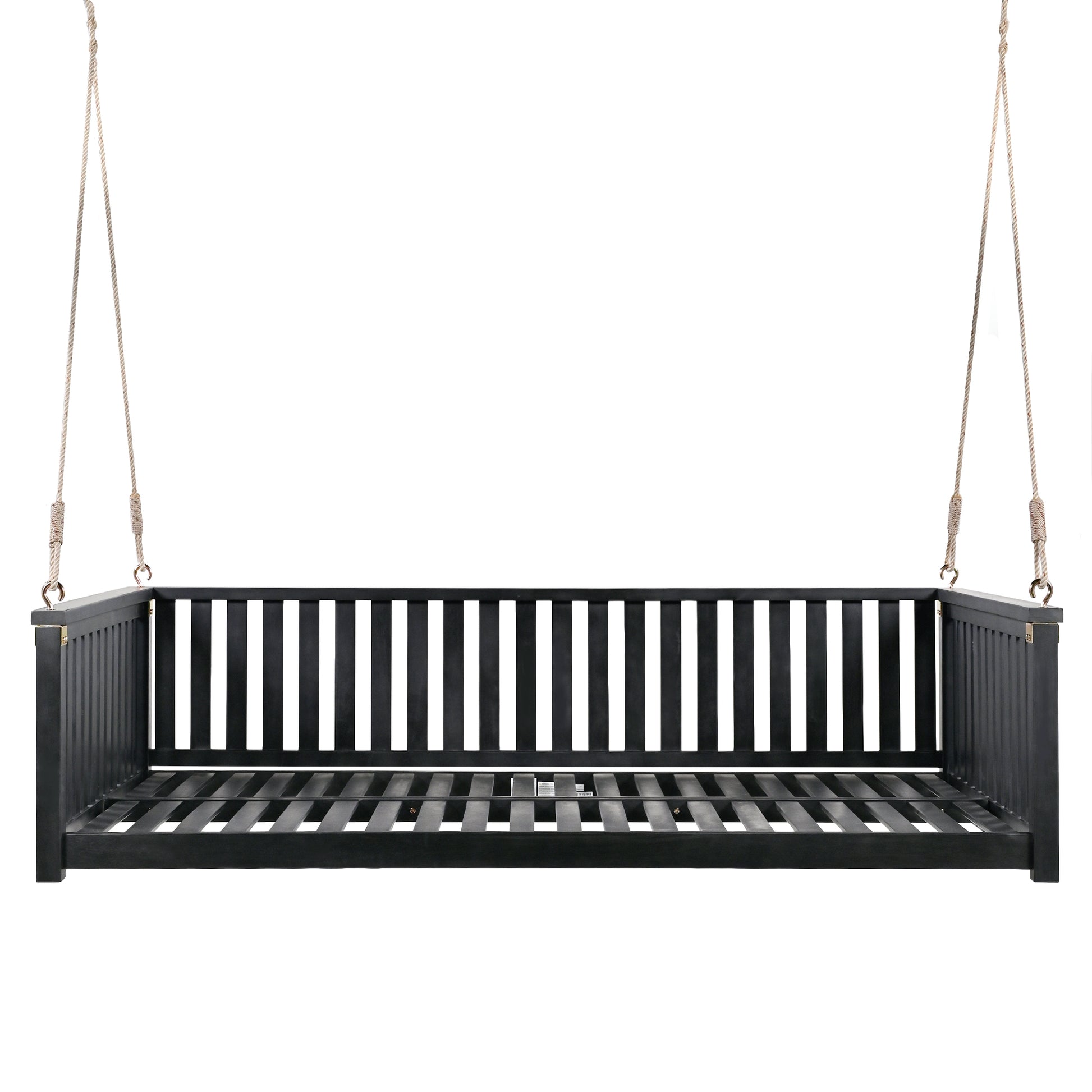 TOPMAX Patio Minimalist Twin Size Garden Swing Bed Wood Porch Swing with Ropes for Backyard, Safe Sloped Design, Black image 10