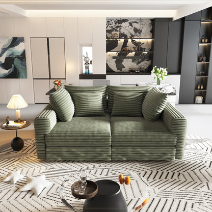 102.4 " Plush Corduroy 4-Seat Sofa,Modern Comfy Upholstered Sofa Cloud Couch,Deep Seat Couches with Soft Pillows,Convertible Deep Seat Sofa Lounge Chair for Apartment,Office,Green(Old Sku:W1885P346910 image 4
