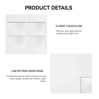 36"x80" Fiberglass Front Door with White 4-9/16" PVC Frame,Left-Hand Inswing Exterior Door with Brickmould,Contemporary minimalist smooth skin with clear glass for Home Entrance, White image 7