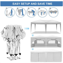 10'x20' Folding Canopy with 6 Removable Sidewalls Outdoor Event Shelter UPF 50+ Gazebo Portable Tents for Parties Beach Camping Wedding EZ Pop Up Canopy