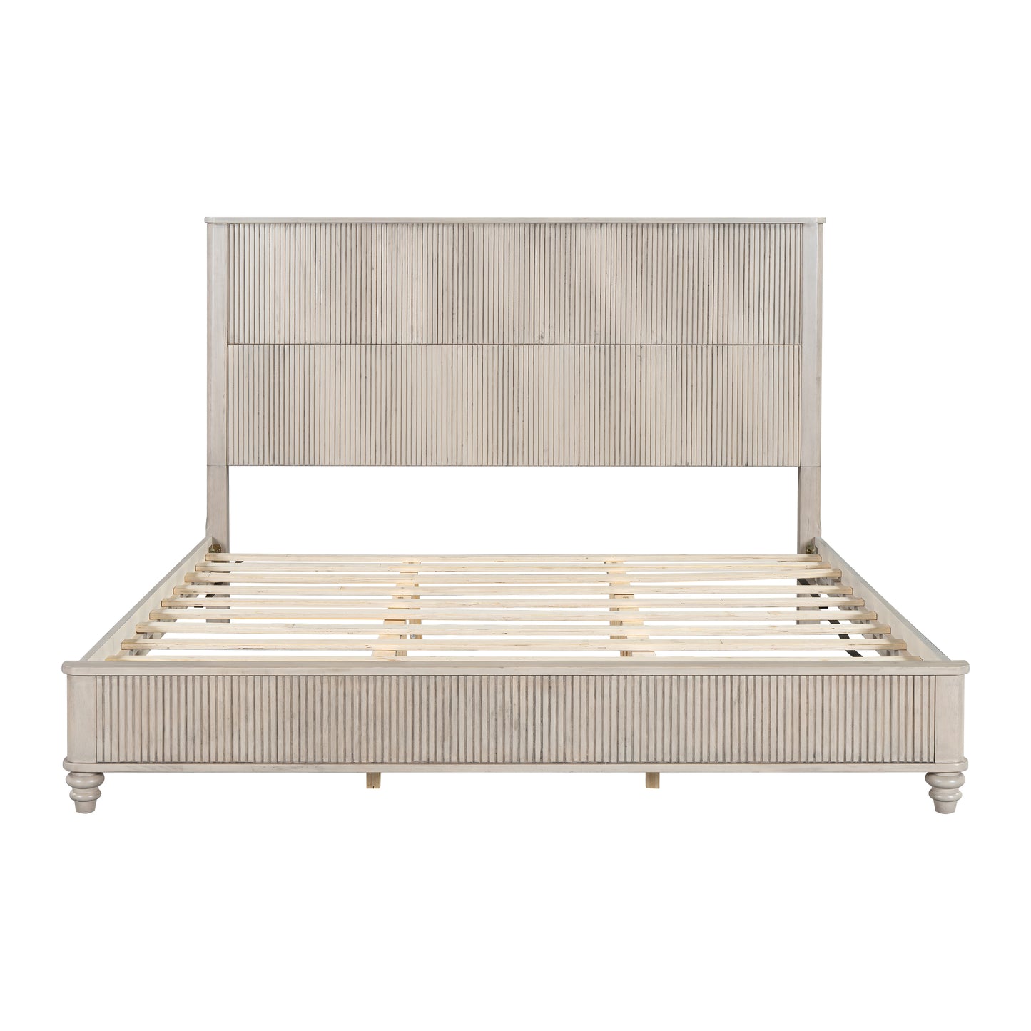 Solid Wood Bed Frame,King Platform Bed Frame with Headboard,Tall Headboard Natural Wood Bed,No Box Spring Needed,Beige image 5