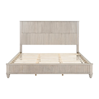 Solid Wood Bed Frame,King Platform Bed Frame with Headboard,Tall Headboard Natural Wood Bed,No Box Spring Needed,Beige image 5