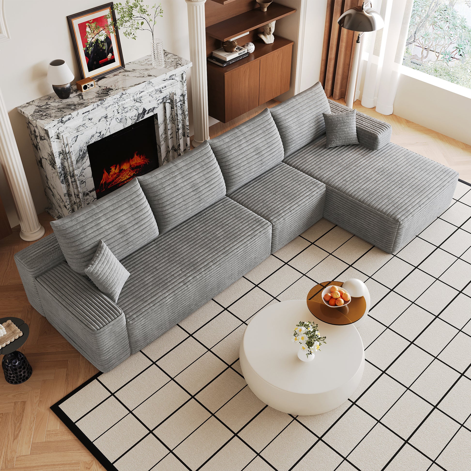 135" Cloud Sectional Couch with L-Shape Chaise,Modern Modular Sofa with Deep Seat, Upholstered Couches for Living Room Bedroom,No Assembly Required,Grey (Plush Corduroy Fabric) image 3