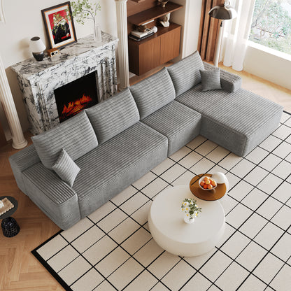 135" Cloud Sectional Couch with L-Shape Chaise,Modern Modular Sofa with Deep Seat, Upholstered Couches for Living Room Bedroom,No Assembly Required,Grey (Plush Corduroy Fabric) image 3