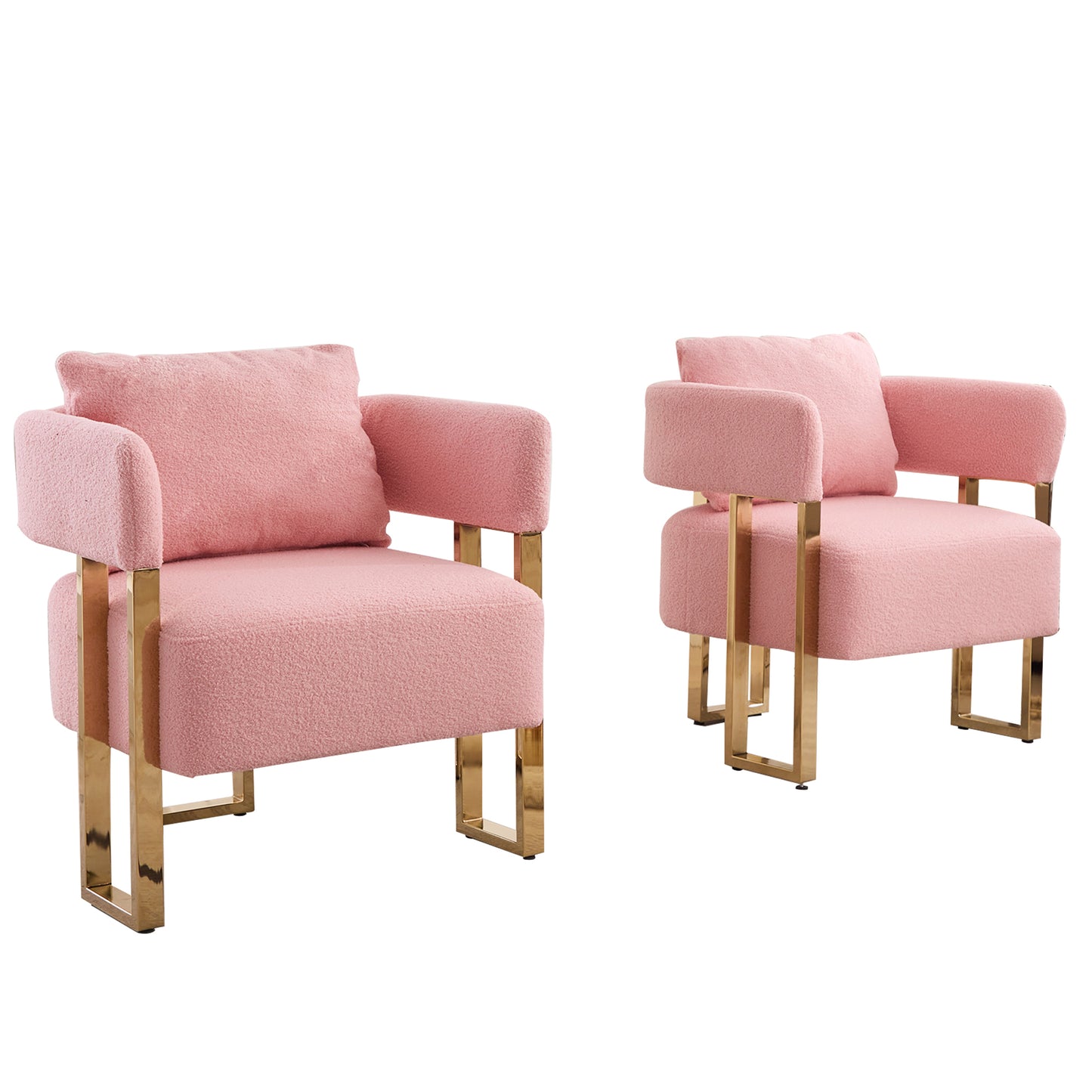 TS Modern decorative chair, living room side chair with gold metal legs, no wheels, suitable for dressing area, reception room, office,Teddy fleece upholstered metal foot sofas 2PCS Pink image 6