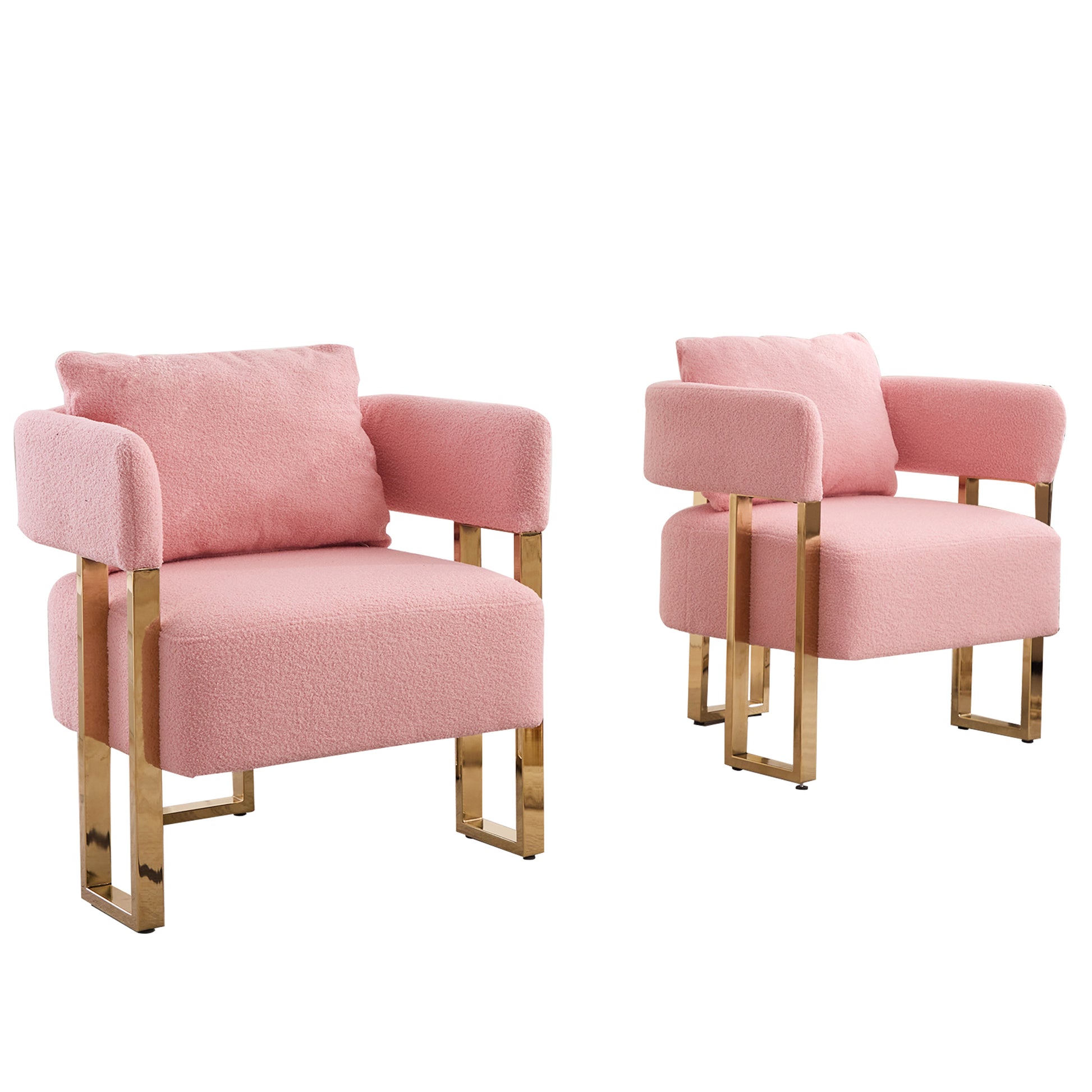 TS Modern decorative chair, living room side chair with gold metal legs, no wheels, suitable for dressing area, reception room, office,Teddy fleece upholstered metal foot sofas 2PCS Pink image 6