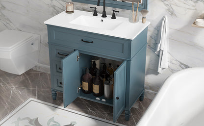 [Video] 36" Bathroom Vanity with Sink, Bathroom Cabinet with Drawers, Solid Frame and MDF Board, Two Packages, Gray Blue (Same SKU: N725P195410C/N759P340019C) image 10