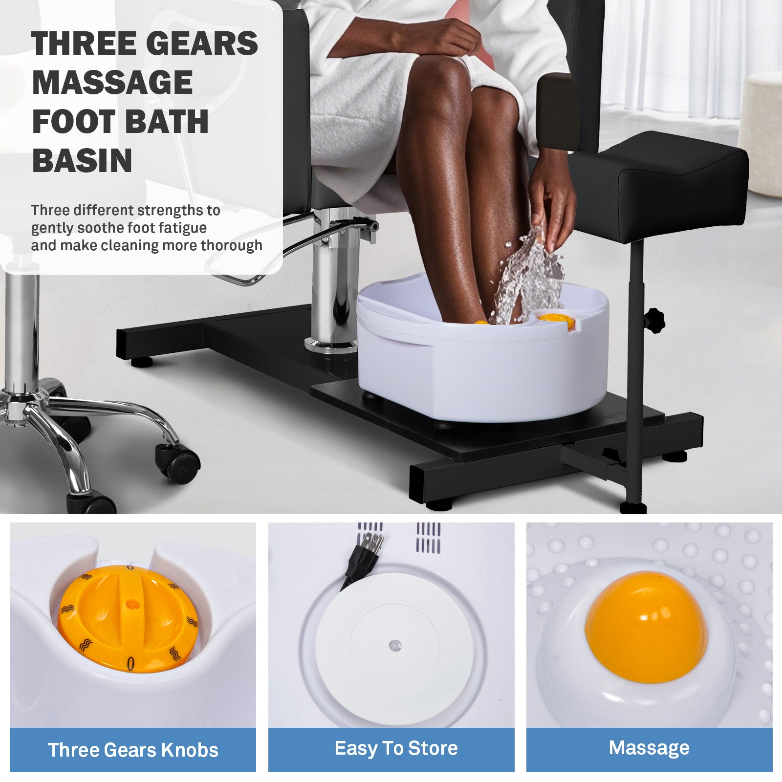 Pedicure Chair No Plumbing,Reclining Pedicure Station Unit with Adjustable Height and 360 Swivel,Hydraulic Foot Spa Chiar with Footrest and Massage Foot Bath, Black image 6
