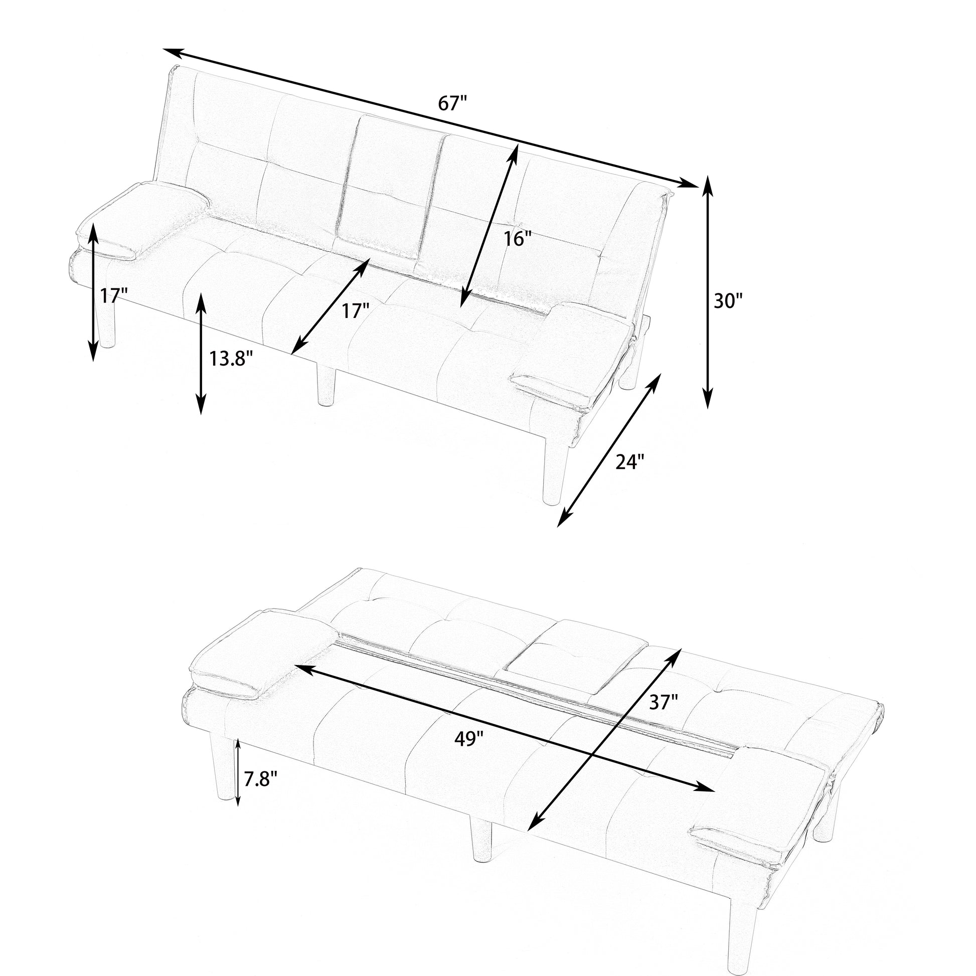 The 67-inch black PVC multi-functional sofa bed with a foldable and cup holder design makes it extremely convenient to turn the living room into a guest room image 4