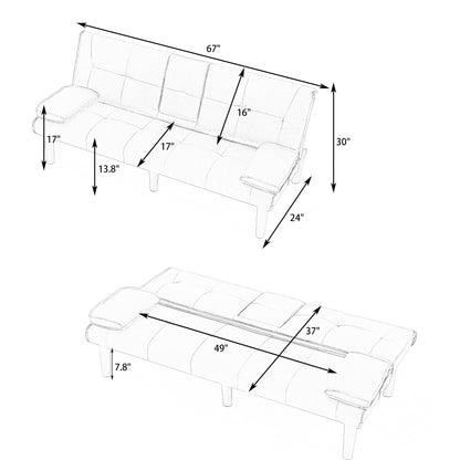 The 67-inch black PVC multi-functional sofa bed with a foldable and cup holder design makes it extremely convenient to turn the living room into a guest room image 4