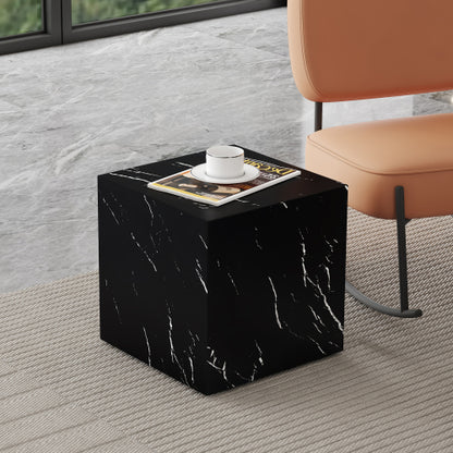Cube Side Table with Elegant Black Marble Grain MDF Panel, Luxury Modern Accent Furniture, Stylish Geometric End Table Fit for All Kinds of Indoor Spaces.W1151P227822 image 1
