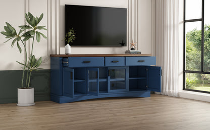 Modern Blue TV Console, 67" Width TV Stand, Glass Doors & Storage Drawers, Adjustable Shelves (Old SKU:N779P296233B) image 9