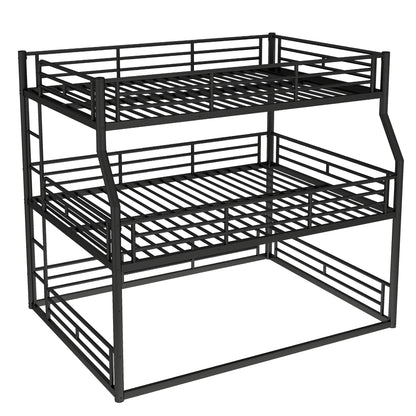 Full XL over Queen over Queen Bunk Bed, Metal Triple Bunk Bed with Safety Guardrails, Heavy-duty Bunk Bed with Noise-reduced Design, Black image 6